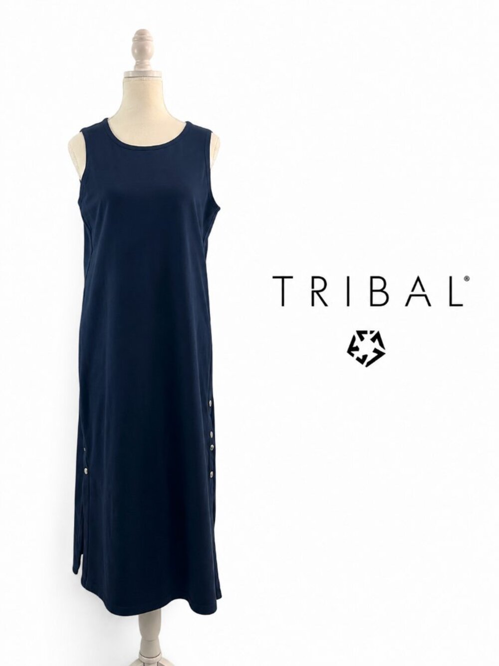 Tribal Sleeveless Navy Dress M